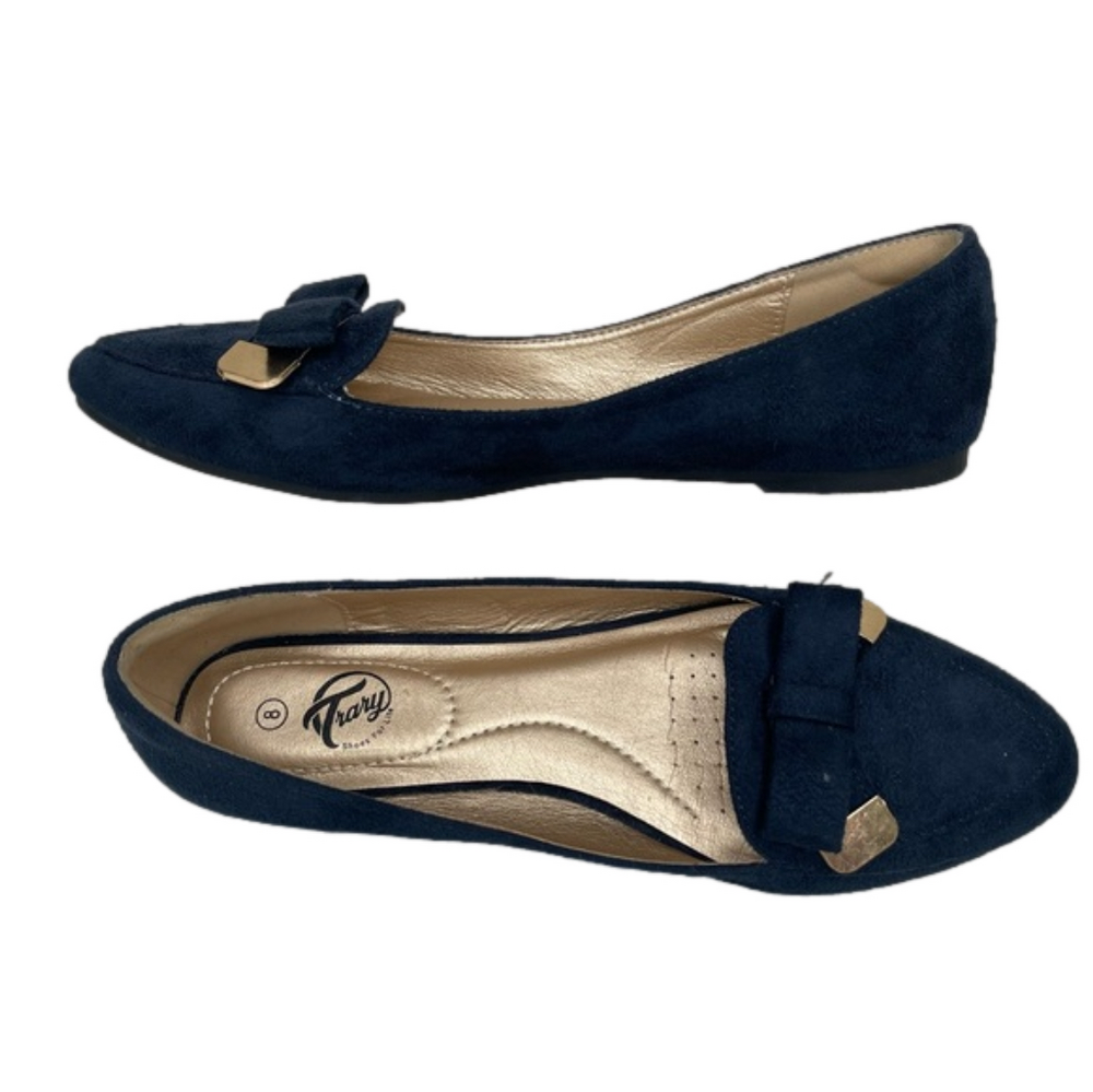 Trary Blue Suede look ballet flats now and gold tips women’s sz 8 cushioned